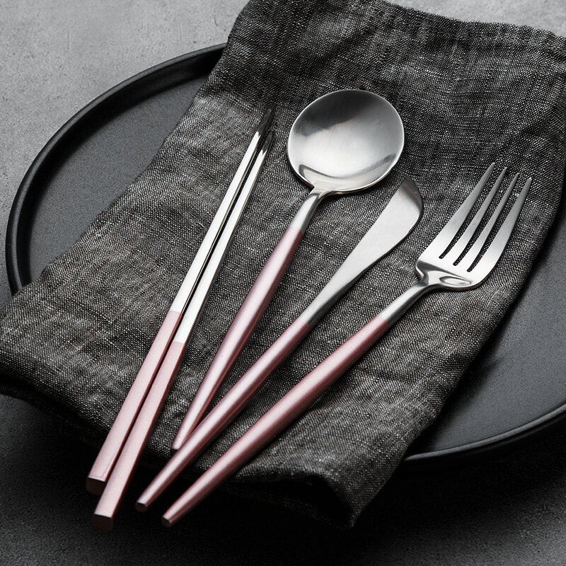 北歐不銹鋼筷子勺子套裝西餐餐具套裝創意勺子筷子餐具高顏值304