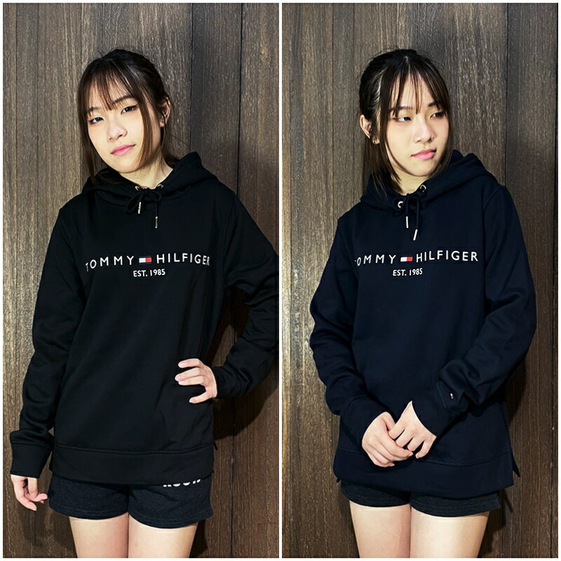 美國百分百【全新真品】Tommy Hilfiger 連帽上衣 棉質 刷毛 女款 TH 帽T 長袖上衣 logo 黑色/深藍 CQ04