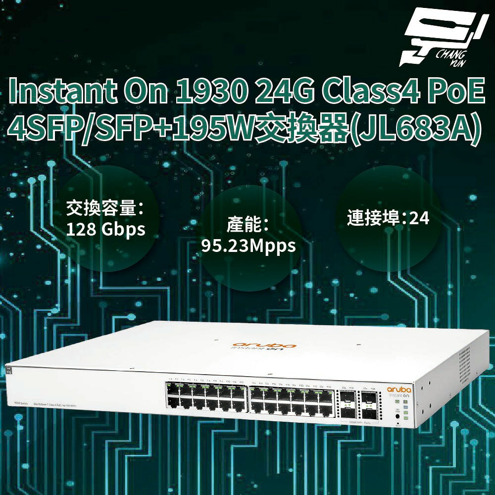 昌運監視器Aruba HPE Instant On 1930 24G Class4 PoE 交換器(JL683A)