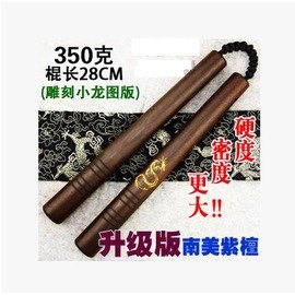 【紫檀雙節棍-雕刻小龍圖版-標準棍長28cm-1支/組】南美紫檀木天然硬木練習實戰雙截棍(贈龍紋棍套)-56016