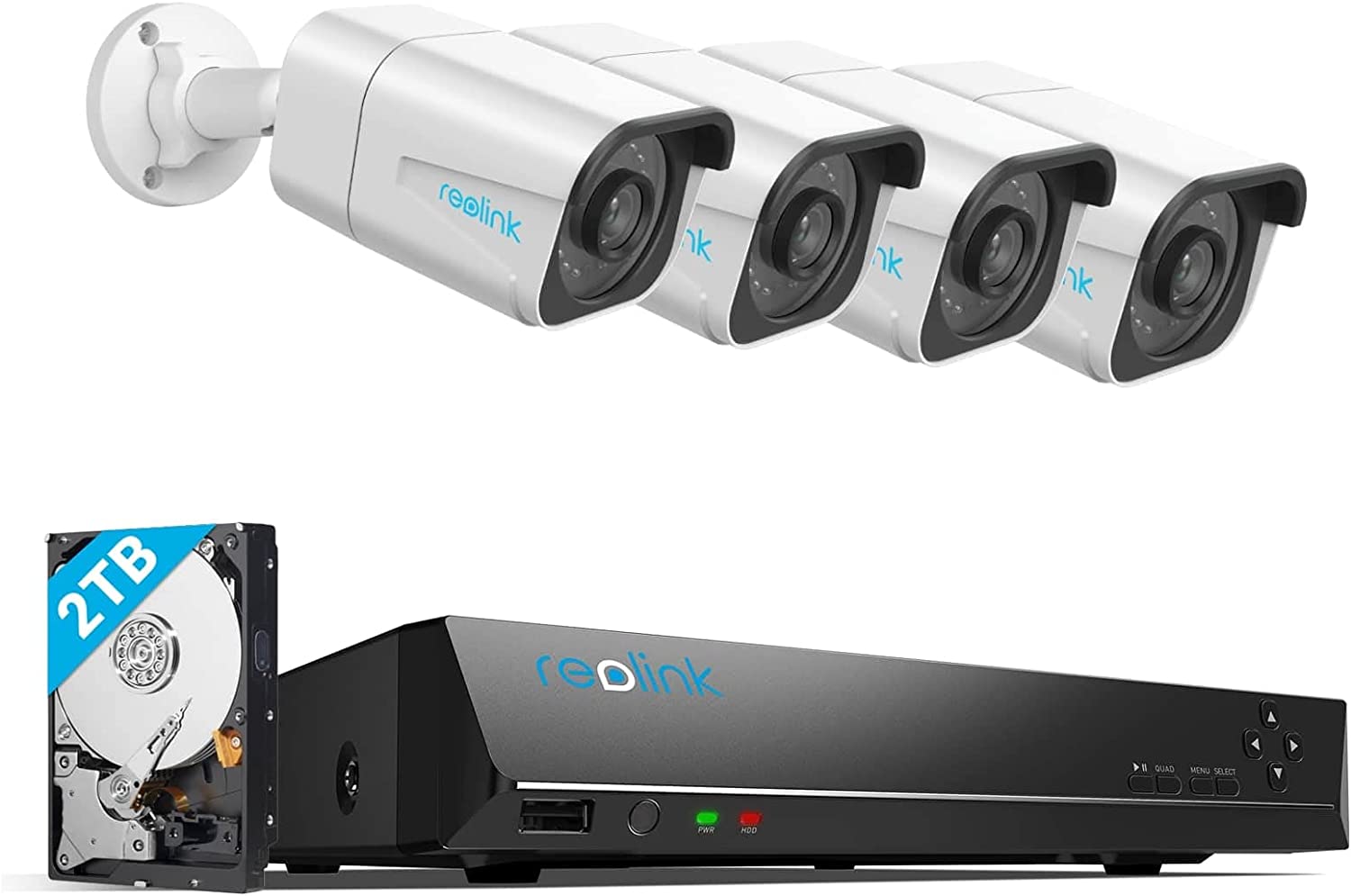 【折300+10%回饋】【美國代購】REOLINK 4K 安全攝影機系統,4 件 H.265 4K PoE 安全攝影機,附人員車輛偵測,8 MP/4K 8CH NVR 附 2TB 硬碟,適用於 24-7 錄音,RLK8-800B4
