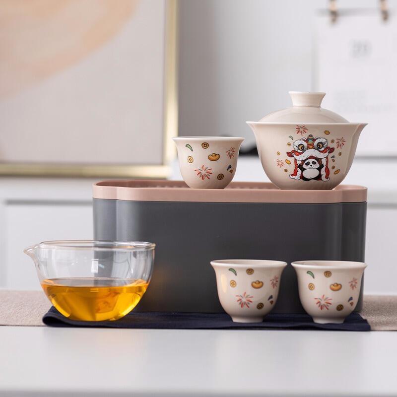 可攜式熊旅行功夫茶具套裝戶外露營泡茶神器酒店家用辦公帶茶盤