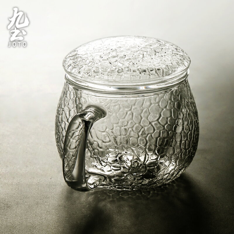 九土錘紋玻璃泡茶杯帶蓋加厚茶水分離杯子帶過濾帶茶漏辦公馬克杯