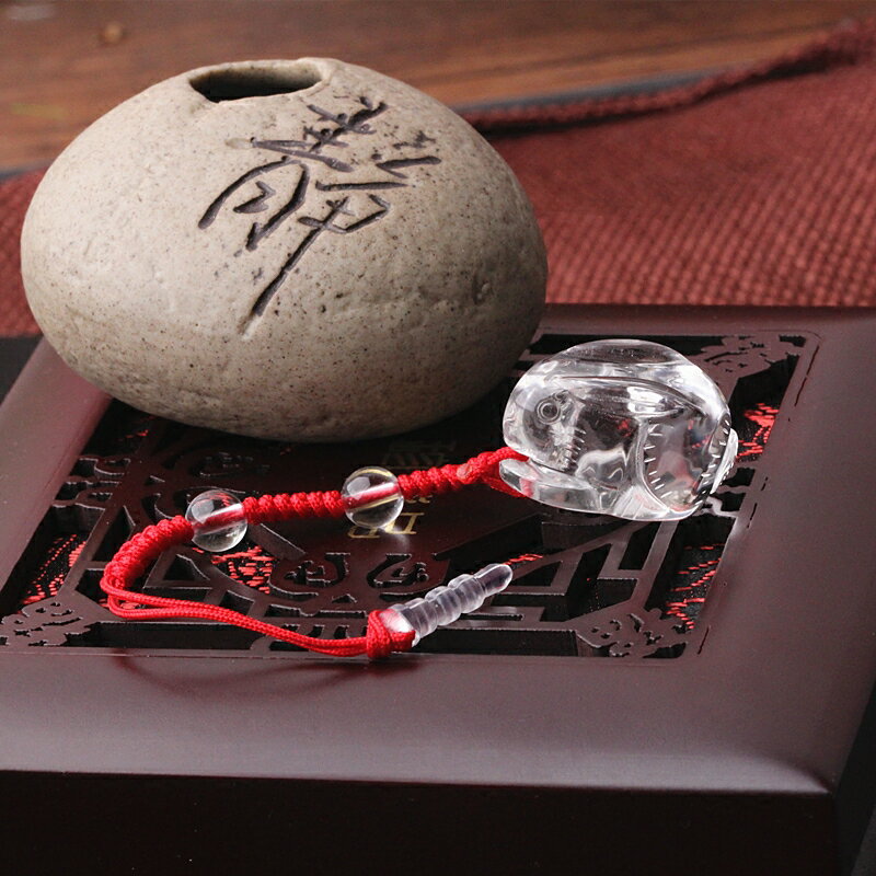 正品 天然白水晶迷你款小兔子手機鏈吊墜掛墜生肖水晶兔手機吊墜1入