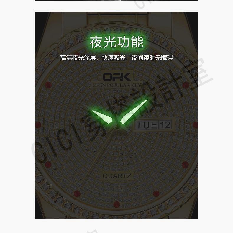 鑲鑽雙日曆石英錶 防水手錶 時尚商務男士手錶 潮流休閒男錶【亞德機械五金家居】 6