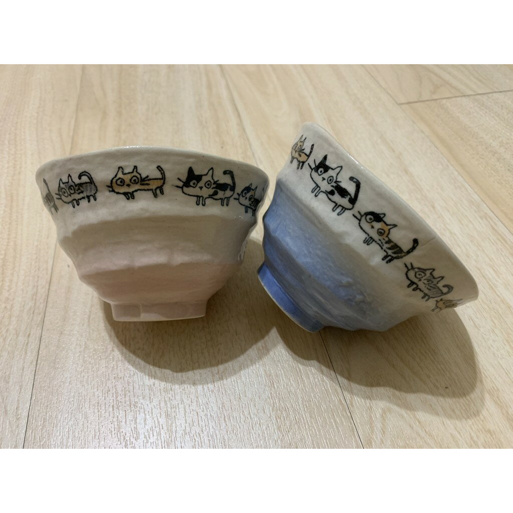 日本製 淘氣貓 茶碗 陶製輕量 很有質感