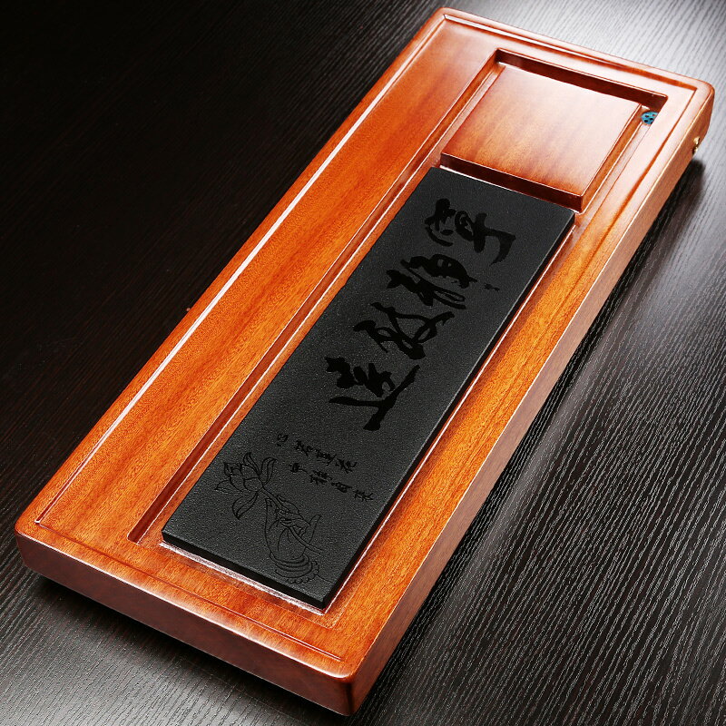 花梨木烏金石茶盤家用辦公茶臺整塊實木茶海排水託盤中式簡約