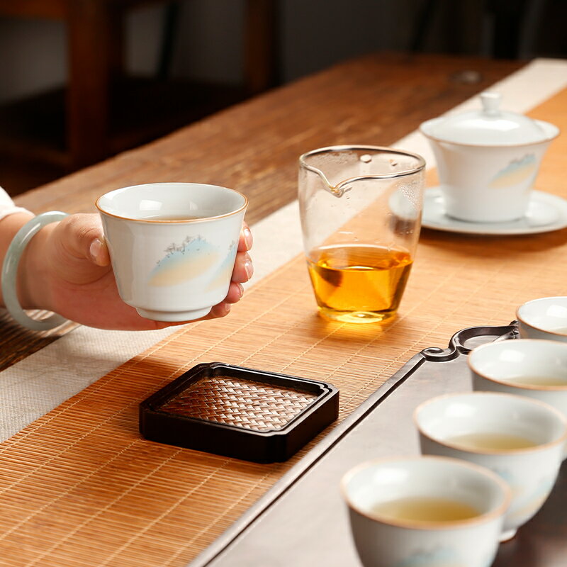 千里江山茶具套裝功夫三才蓋碗陶瓷茶壺茶杯高檔禮盒辦公家用送禮中式茶具 泡茶用品