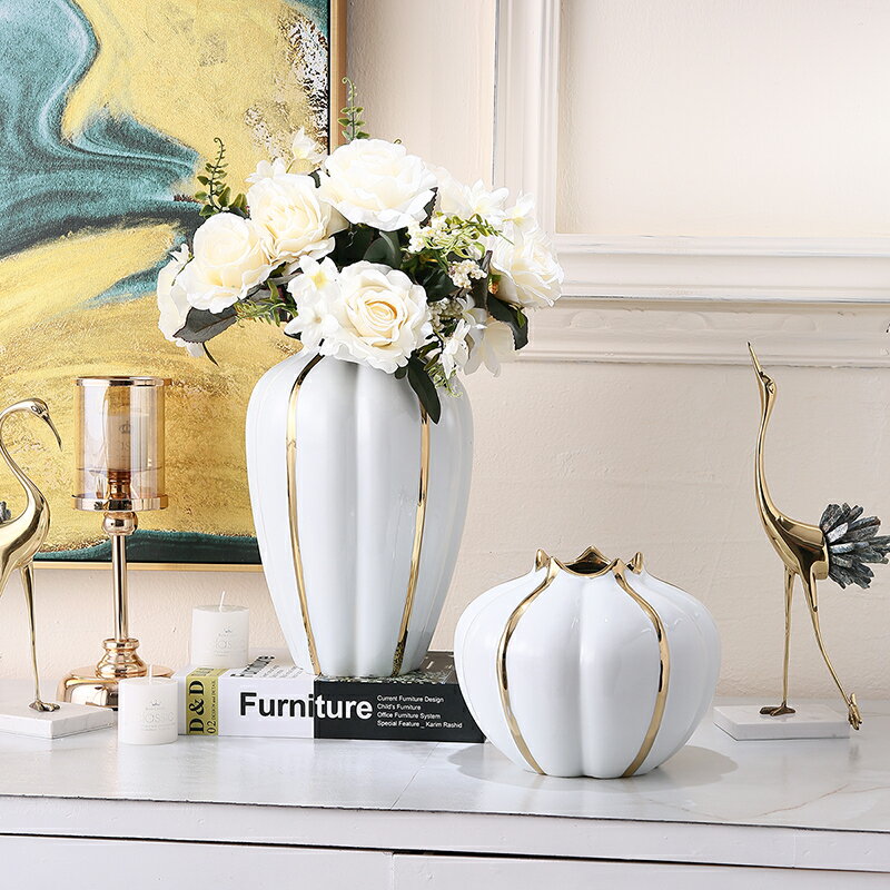 現代輕奢陶瓷花瓶干花花束擺件客廳插花餐桌茶幾創意簡約家居裝飾