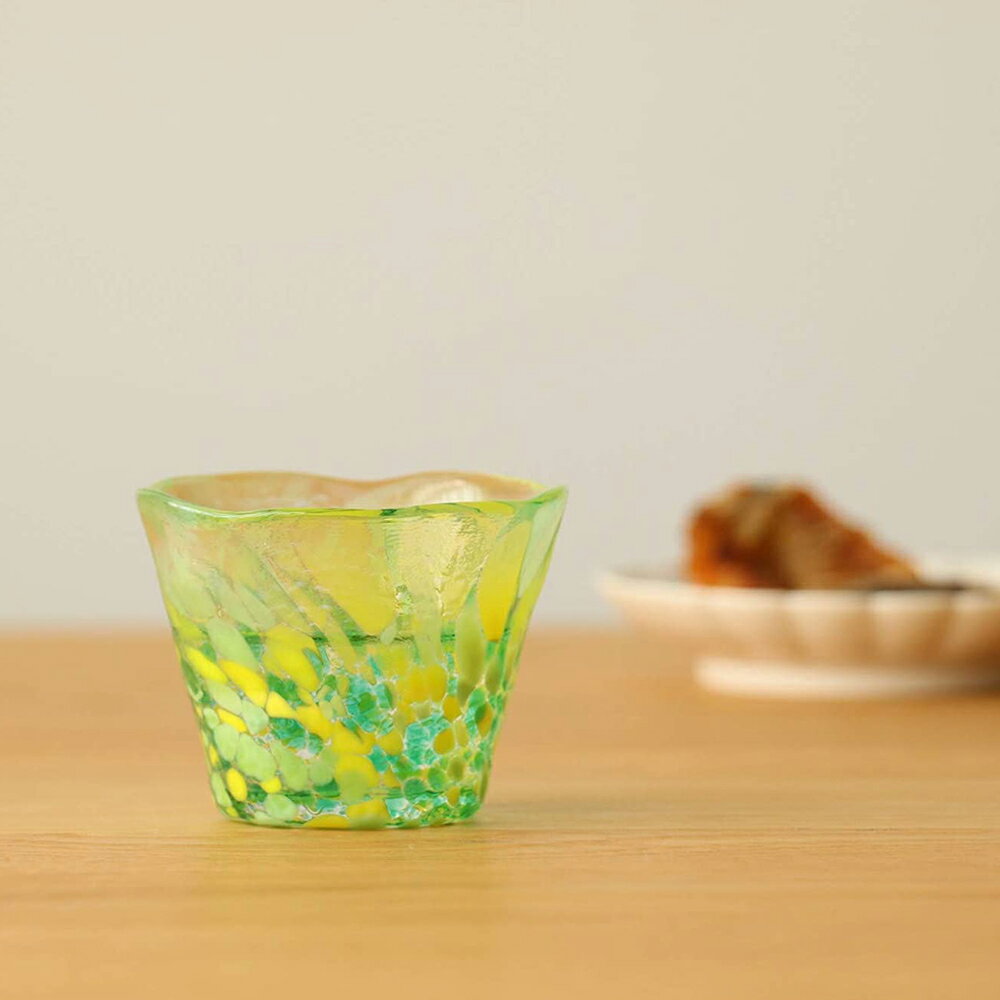 日本津輕琉璃 山若葉 手作玻璃杯 清酒杯 50ml