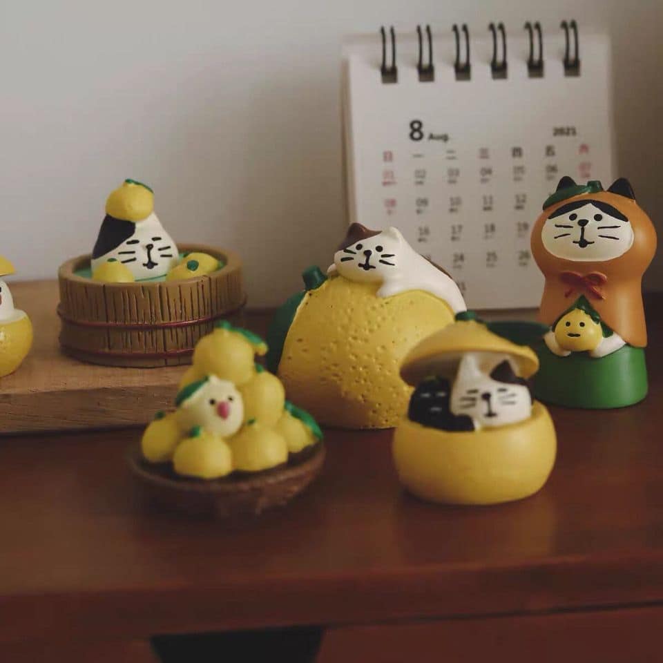 日式夏日柚子貓 治癒系可愛日式小擺件桌面裝飾品 0