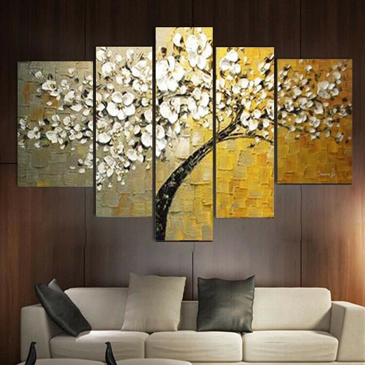 手繪油畫五聯裝飾畫客廳沙發背景墻畫發財樹3d立體掛畫抽象組合畫
