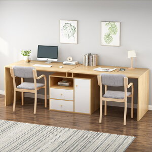 書架 書櫃 書桌 北歐雙人書桌可伸縮轉角電腦桌可旋轉家用書櫃一體辦公桌書架組合