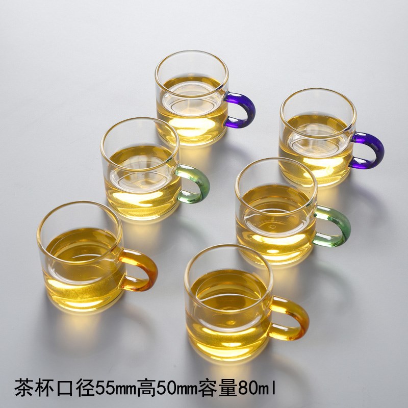 玻璃茶杯小號杯子帶把直口杯功夫茶具耐熱家用套裝迷你加厚主人杯