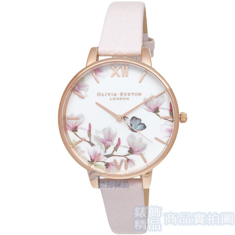 OLIVIA BURTON OB16EG93 美麗蝴蝶花園 玫金框粉色皮錶帶女錶38mm【錶飾精品】