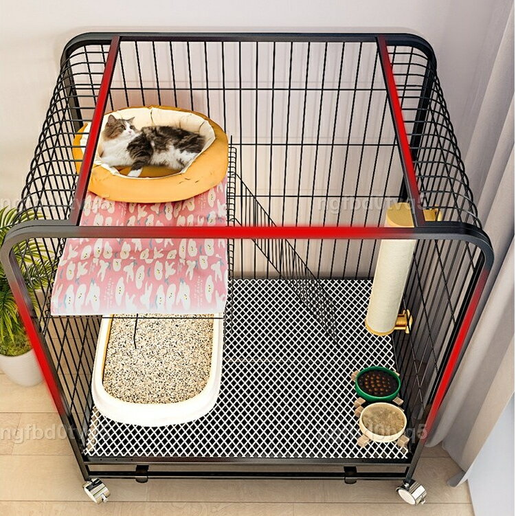 開立發票 免運 貓籠 貓屋 貓籠子 方管豪華閣樓式貓籠 貓窩 貓別墅 貓櫃 貓舍 家用室內 兩層別墅 廁所貓砂盆一體 不占地 8