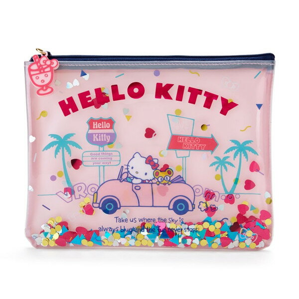 Hello Kitty 扁平 亮片 化妝包 收納包 KITTY 凱蒂貓 開車 椰子樹 三麗鷗 防水 日貨 正版 授權 L00010378