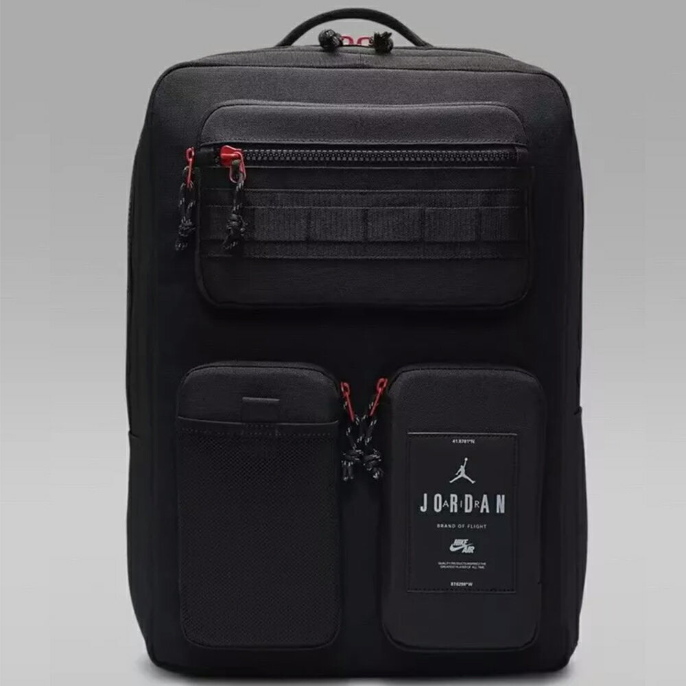 【NIKE 耐吉】Jordan喬丹 Hesi後背包 經典黑紅 運動休閒輕量多收納斜跨包側背包斜背包肩背包拉鍊包電腦包 經典飛人 戶外必備 自由調整 時尚百搭(JD2433039AD002)