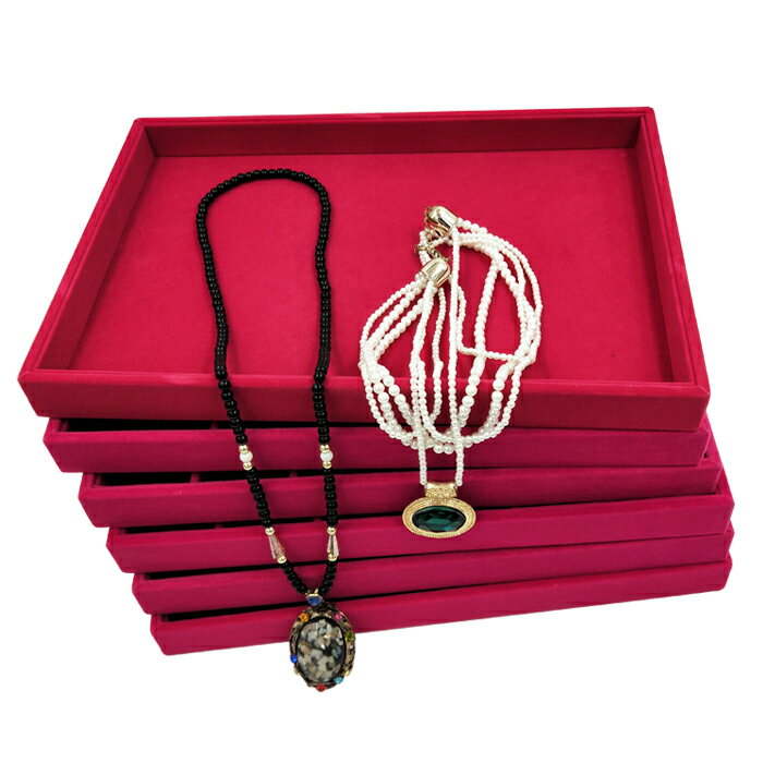 絨布大號玫紅色珠寶飾品展示托盤首飾收納盒項鏈戒指飾品展示道具