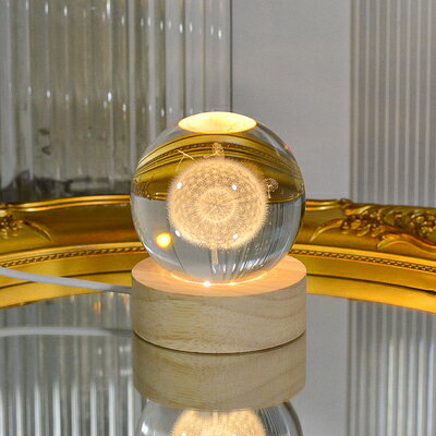 ✤宜家✤蒲公英單色款3D雷射水晶球北歐創意USB小夜燈 臥室桌面裝飾氛圍燈LED燈