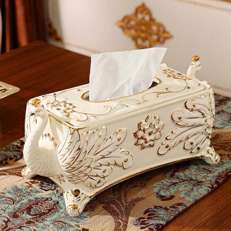 孔雀創意紙巾盒歐式客廳陶瓷紙抽盒奢華復古家居茶幾裝飾品擺件