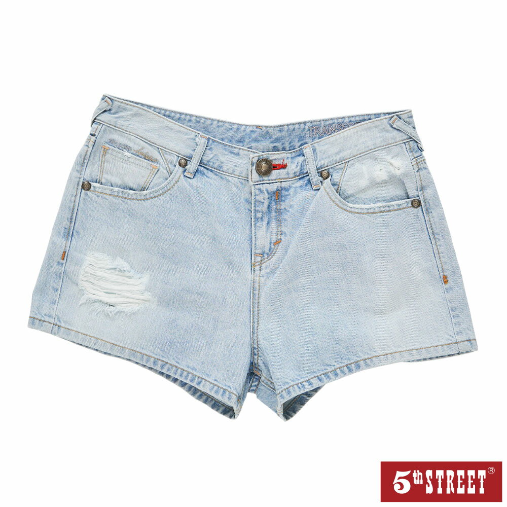 女生牛仔褲推薦，牛仔短褲推薦到女裝 復古美式牛仔短褲-漂淺藍 (927012) 【5th STREET】【APP下單享4%回饋】 聖誕禮物券 最高折700