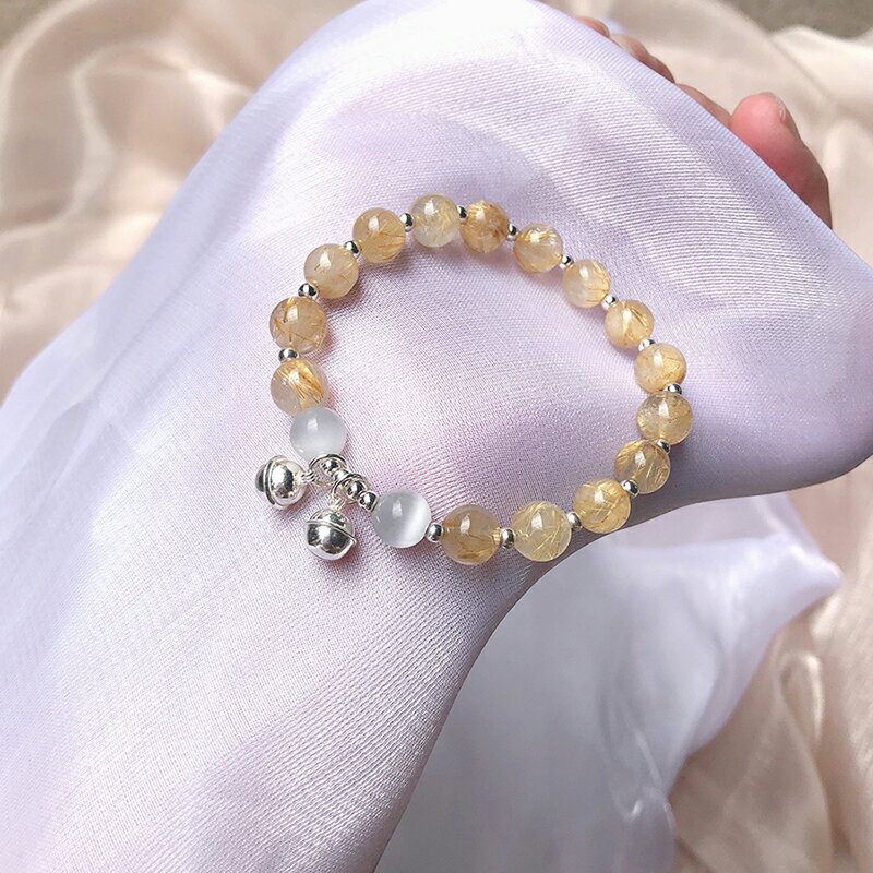 好運館ins風小眾設計貓眼石純銀鈴鐺手鏈灰月光閨蜜禮物手串