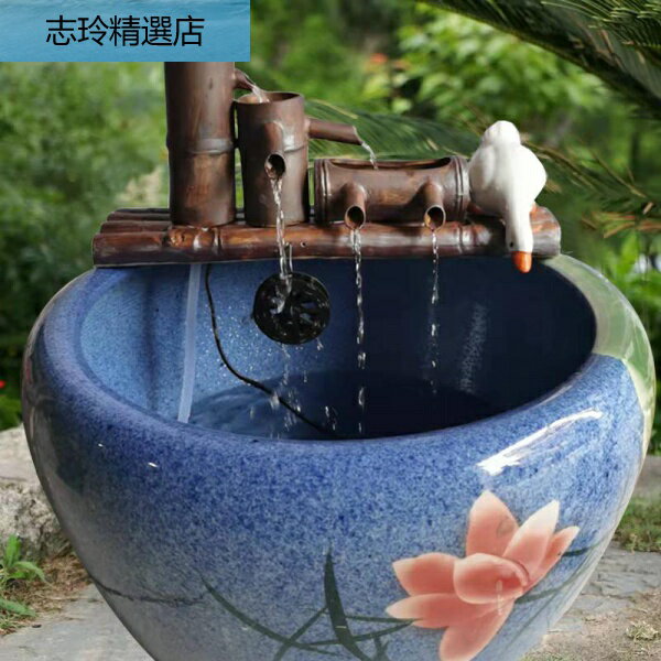 陶瓷魚缸流水擺件造景循環流水器魚系統水池仿竹子竹筏過濾器裝飾志玲水族館