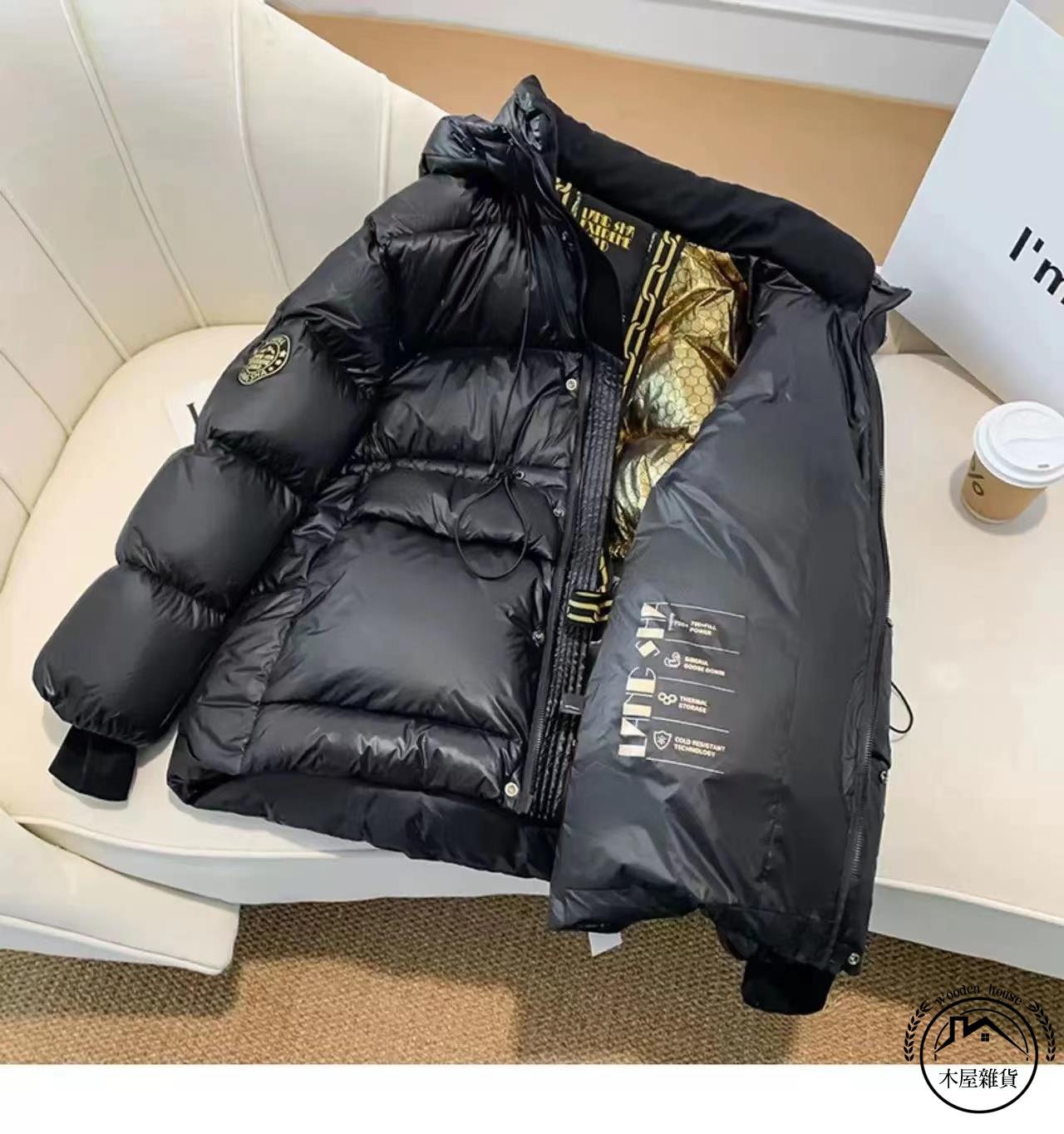 韓系黑金羽絨服收腰顯瘦白鵝絨加厚短款麵包服冬季外套流行女裝【木屋雜貨】