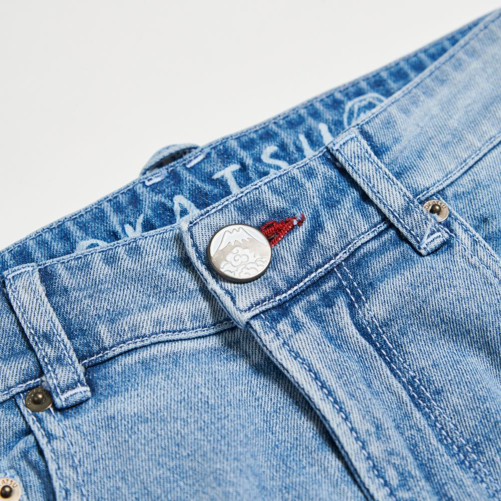 EDOKATSU江戶勝 男款 經典後袋金魚丹寧窄管直筒褲 (漂淺藍) 2