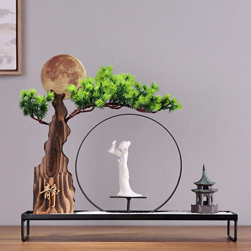 優樂悅~創意綠植盆栽客廳模擬迎客松盆景植物假花假樹造景禪意境裝飾擺件