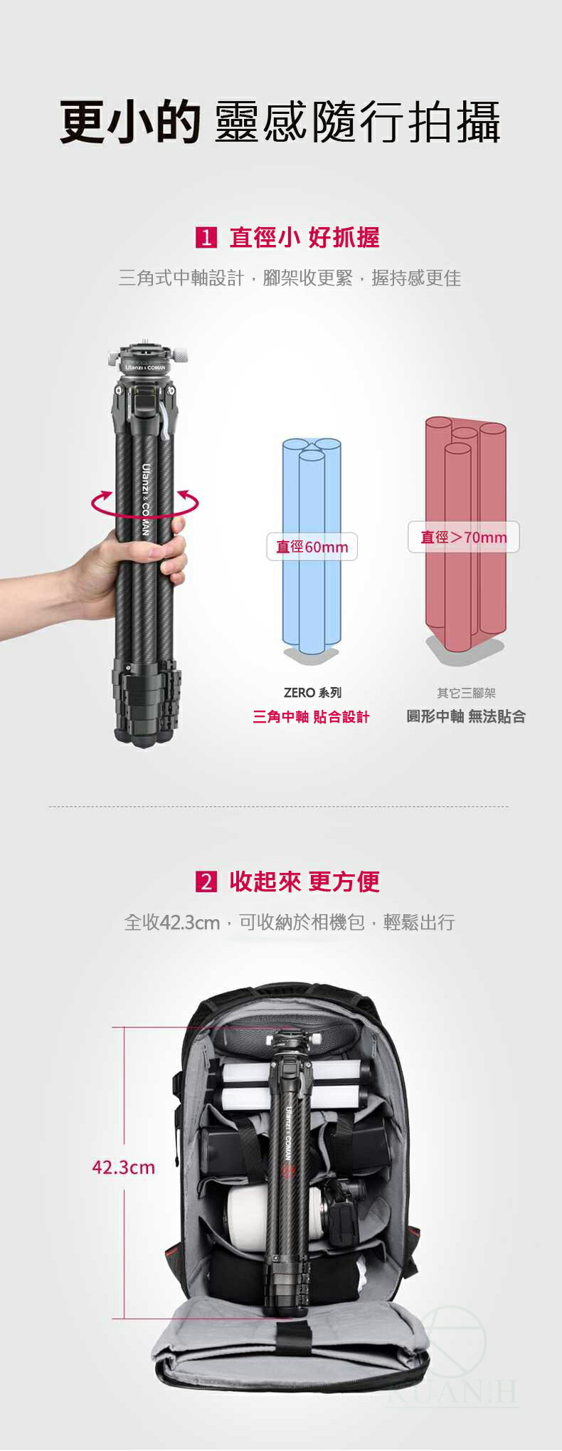 Ulanzi Zero X Zero Y 科漫聯名 優籃子 零感系列 隨行碳纖維 攝影 三腳架 全碳材質 旅行 三腳架｜領券最高折$220 4