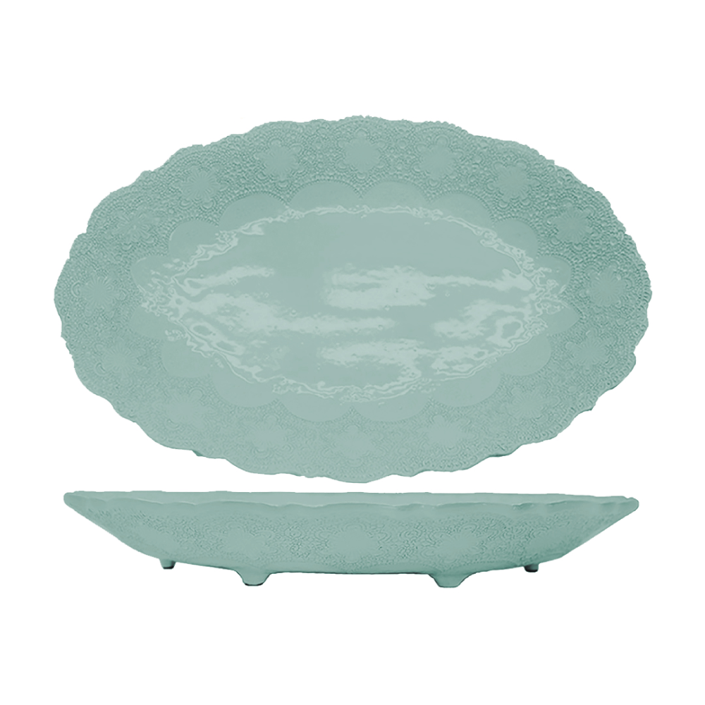 義大利VBC 48cm橢圓有角盤 盤子 餐盤 casa蕾絲系列 48 cm 橢圓有角盤 / 蒂芬妮綠