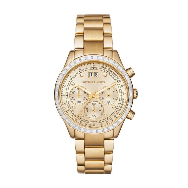 『Marc Jacobs旗艦店』美國代購 Michael Kors 晶鑽大錶徑金色三眼腕錶