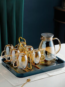 冷水壺家用玻璃耐高溫大容量扎壺涼白開水套裝涼水杯涼茶壺高顏值