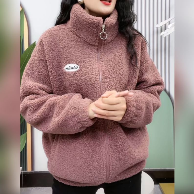 羊羔絨外套女媽媽秋冬棉服2022冬季新款洋氣時尚寬松棉衣加絨加厚-享樂
