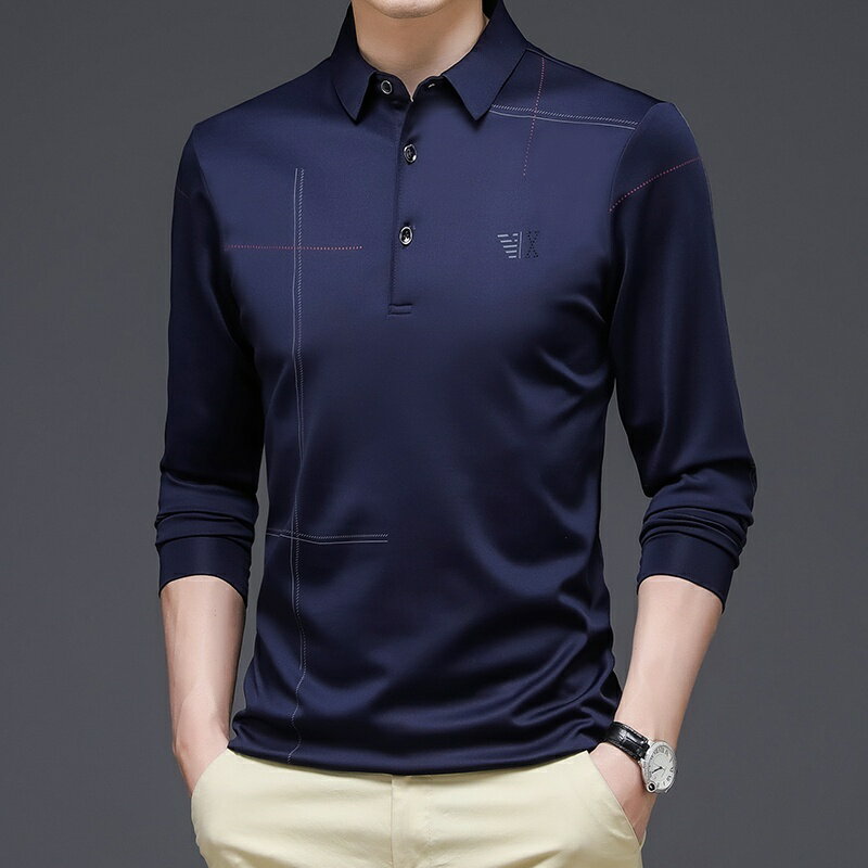【M-3XL】春秋款 中年青年打底衫 長袖 休閒輕商務 爸爸裝 POLO衫 男上衣 POLO長袖
