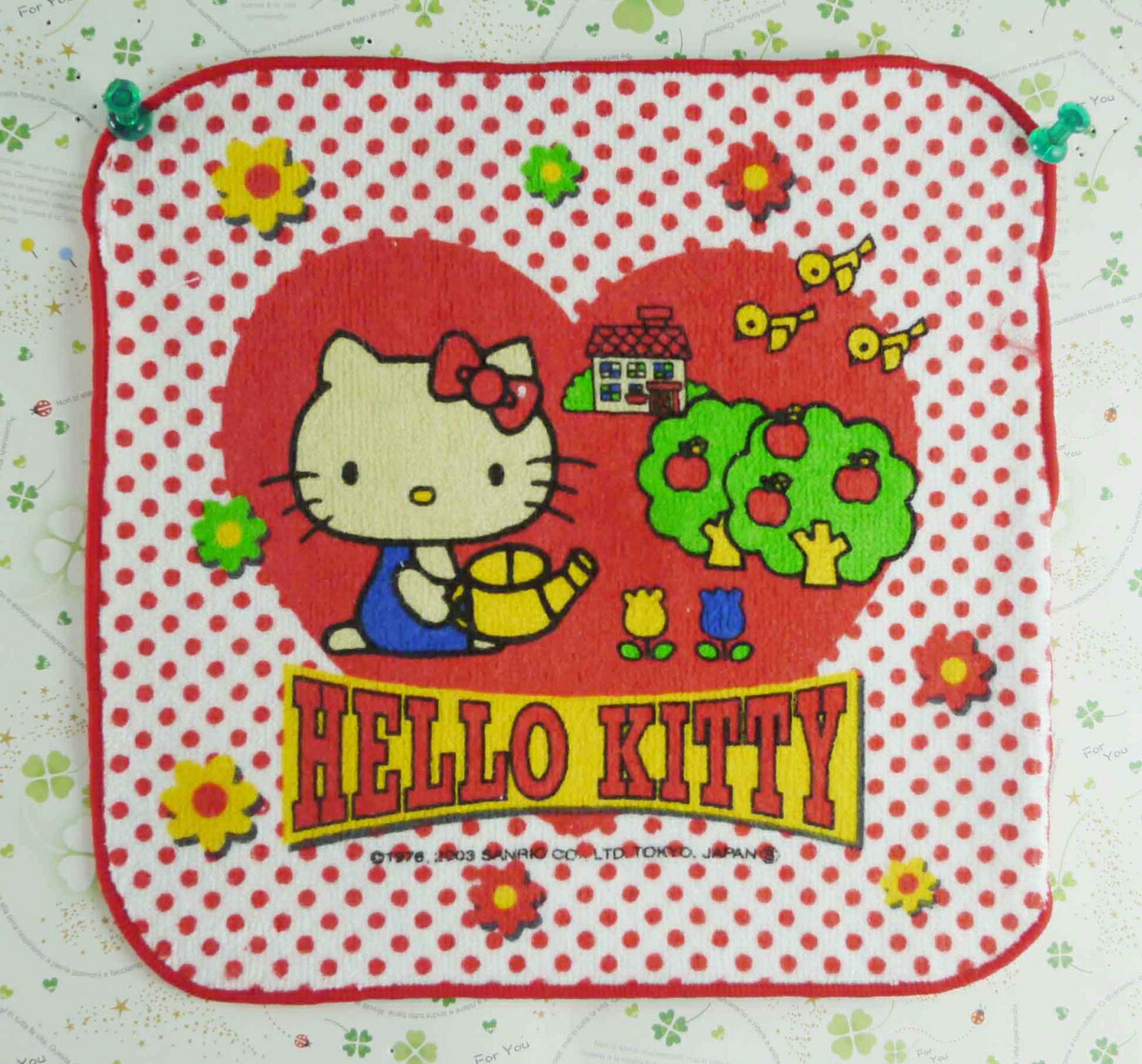 【震撼精品百貨】Hello Kitty 凱蒂貓 方巾-紅白點愛心澆花 震撼日式精品百貨