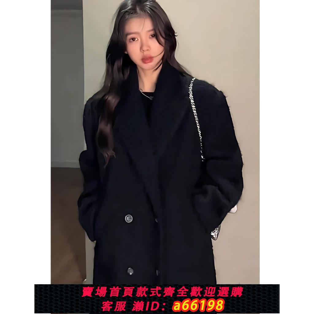 【臺灣公司 可開發票】白鴨絨黑色大衣女2024冬季新款長款羽絨內膽西裝呢子加厚毛呢外套