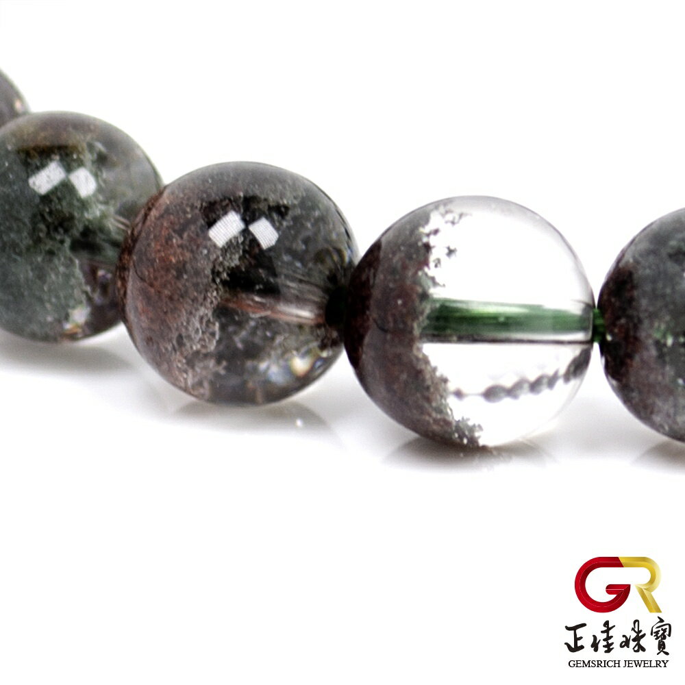 綠幽靈 頂級聚寶盆綠幽靈 8.5-9mm 正財開運水晶 綠幽靈手珠 日本彈力繩 7