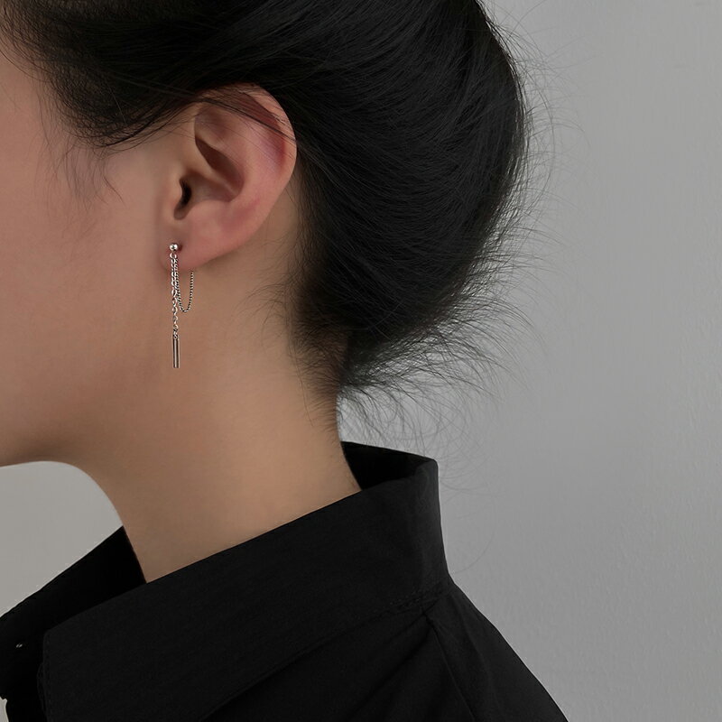 925純銀小長條耳環女簡約冷淡風高級感耳釘年新款潮甜美耳飾 4