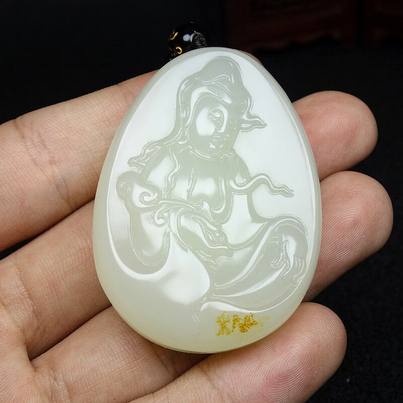 新疆和田玉觀音吊墜羊脂玉白玉觀音佛掛件玉佩玉墜玉牌項鏈男女款