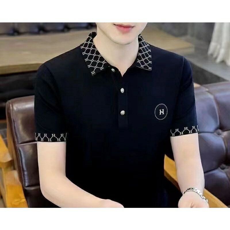 韓版男士短袖polo衫|大碼95公斤男上衣|夏季中青年POLO衫|簡約翻領POLO衫|刺繡短袖打底衫|高品質潮流上衣