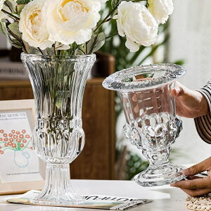 高腳杯花瓶 歐式復古花瓶 透明玻璃 水晶插花花瓶 ins風花器 桌面擺件