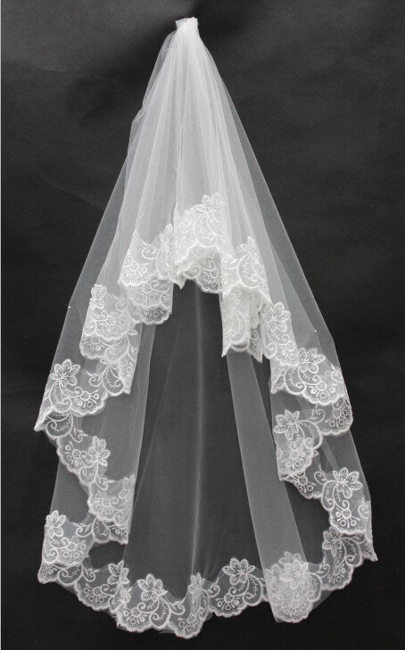 復古新款蕾絲花邊新娘結婚頭紗短款旅拍影樓攝影白紗頭紗