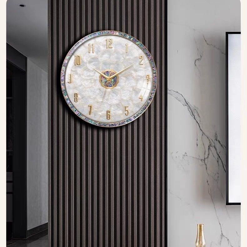 輕奢黃銅掛鐘客廳現代簡約靜音時鐘家用石英鐘創意圓形裝飾表掛墻