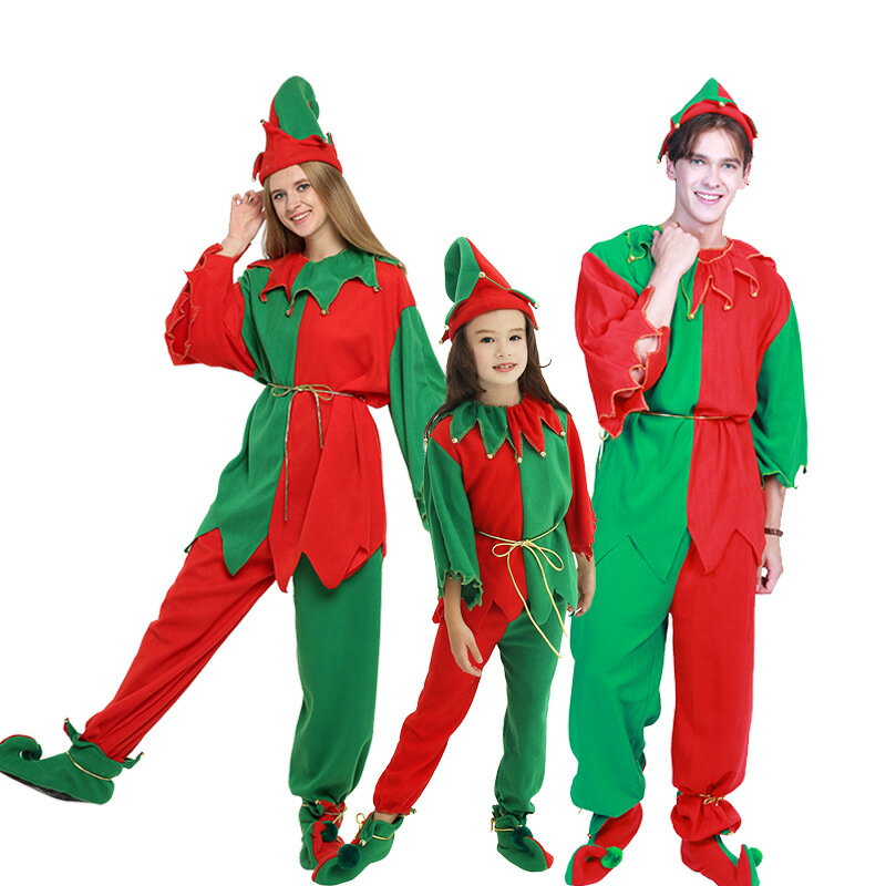 免運 聖誕節服飾 親子家庭圣誕精靈豪華7件套裝聚會派對活動演出服 聖誕節套裝
