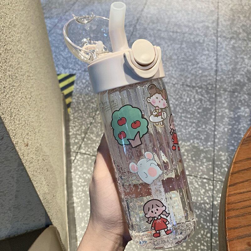 帶吸管水杯簡約清新森系女學生玻璃杯女便攜可愛杯子創意個性潮流