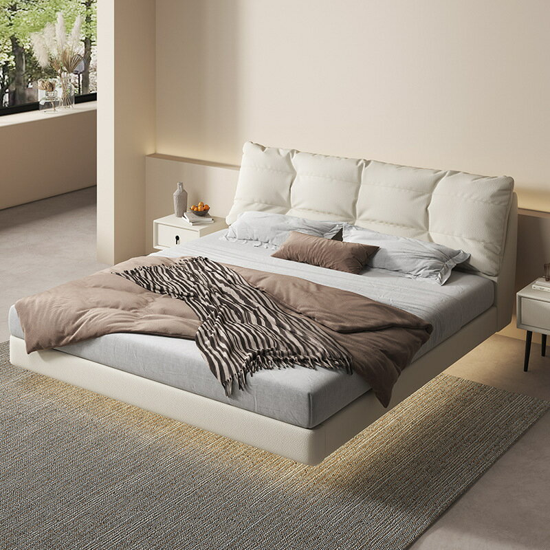 優樂悅~懸浮床意式極簡科技布藝浮空床奶油風主臥ins風雙人1.8米大床婚床