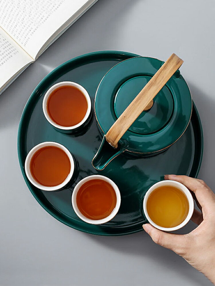 墨綠色茶杯水壺套裝陶瓷茶具帶托盤茶壺水具家用簡約高檔待客送禮 3